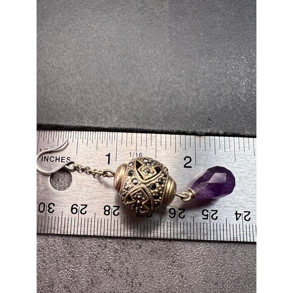 Vintage amethyst and marcasite sterling silver dangle earrings - Picture 3 of 16
